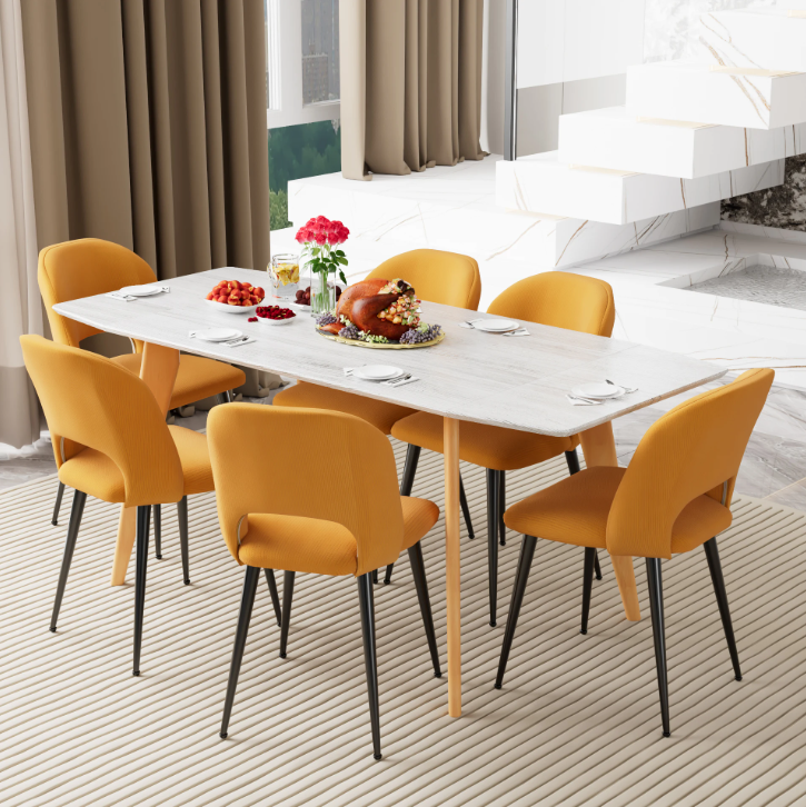 Set van 2 Corduroy Eetkamerstoelen – Gestoffeerde Zitting & Verstelbare Metalen Poten, Modern en Comfortabel