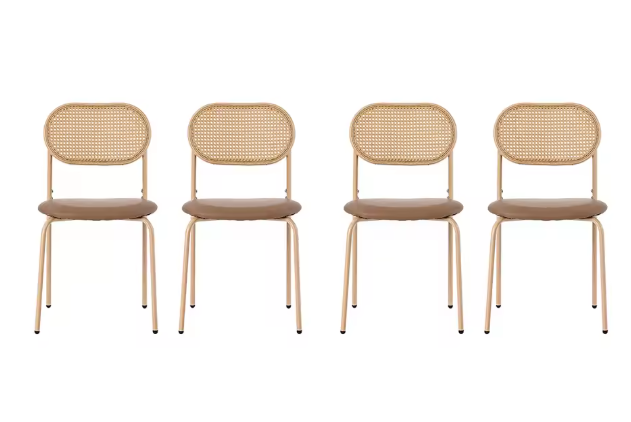 Set van 4 Rotan Eetkamerstoelen – PU-Zitting & Metalen Poten, Stijlvol en Comfortabel