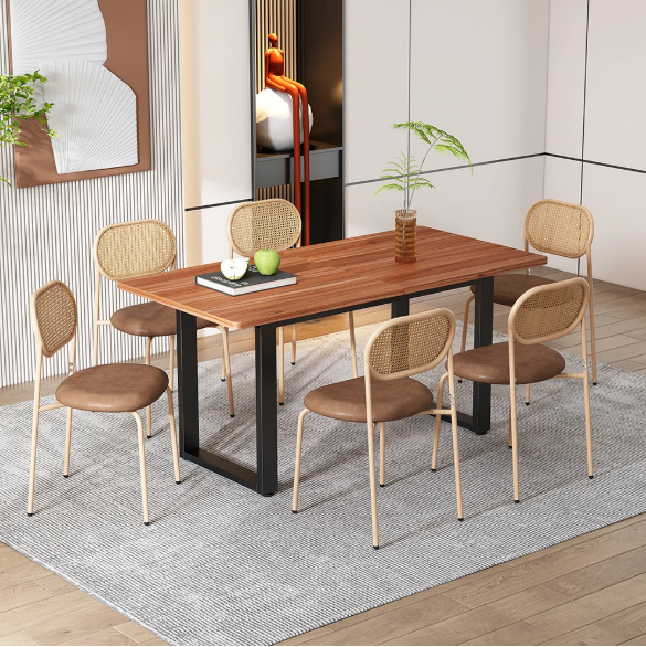 Set van 4 Rotan Eetkamerstoelen – PU-Zitting & Metalen Poten, Stijlvol en Comfortabel