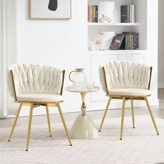 Set van 2 Draaibare Velvet Eetkamerstoelen – Ergonomisch & Comfortabel met Metalen Poten