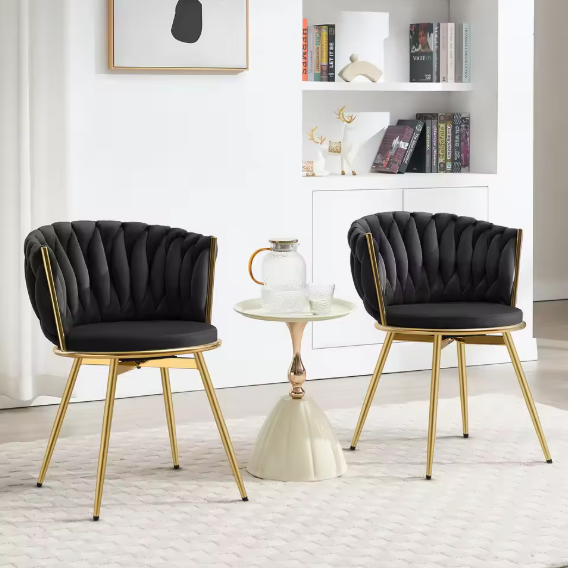 Set van 2 Draaibare Velvet Eetkamerstoelen – Ergonomisch & Comfortabel met Metalen Poten