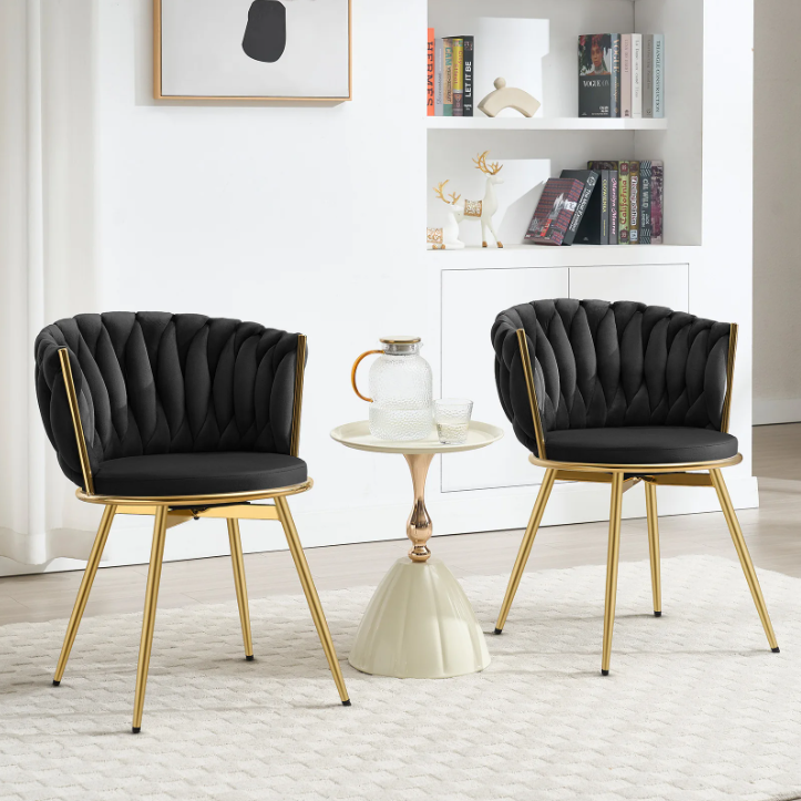 Set van 2 Draaibare Velvet Eetkamerstoelen – Ergonomisch & Comfortabel met Metalen Poten