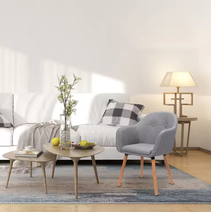 Linnen Eetkamerstoel met Armleuningen – Houten Frame & Ergonomisch Ontwerp