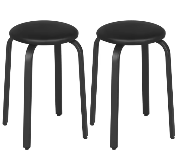 Set van 2 Stapelbare Krukken – Kunstleer & Metalen Frame, Comfortabel en Ruimtebesparend