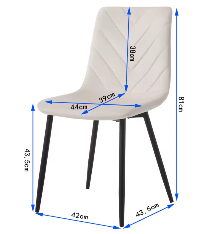Set van 4 Fluwelen Eetkamerstoelen – Metalen Poten & Ergonomisch Ontwerp