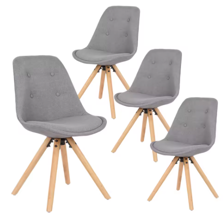 Set van 4 Linnen Eetkamerstoelen – Houten Poten & Ergonomisch Ontwerp