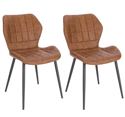 Set van 2 Gestoffeerde Eetkamerstoelen – Kunstleer/Fluweel & Metalen Poten