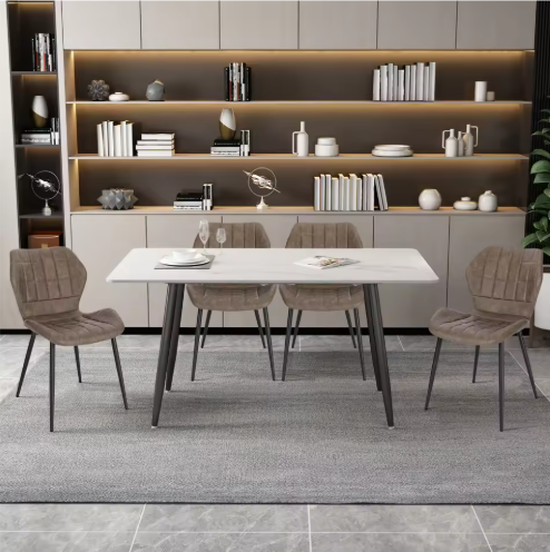 Set van 2 Gestoffeerde Eetkamerstoelen – Kunstleer/Fluweel & Metalen Poten