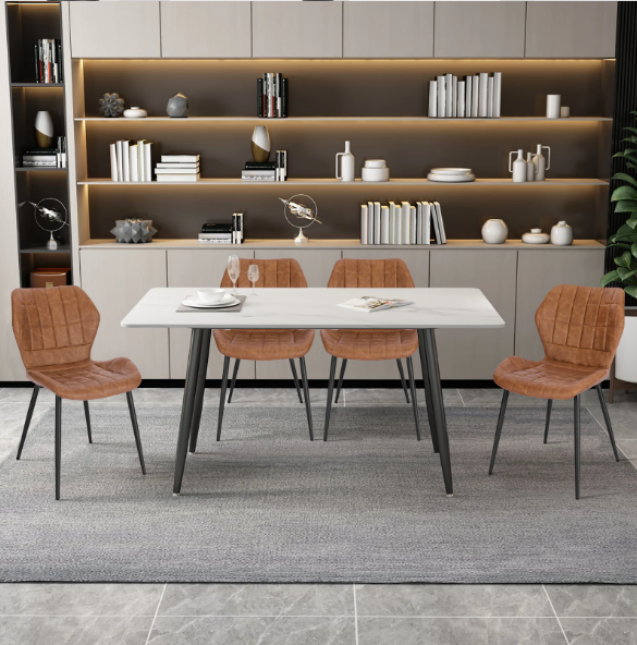 Set van 2 Gestoffeerde Eetkamerstoelen – Kunstleer/Fluweel & Metalen Poten