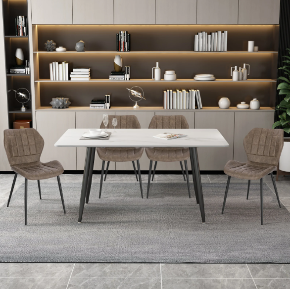 Set van 2 Gestoffeerde Eetkamerstoelen – Kunstleer/Fluweel & Metalen Poten