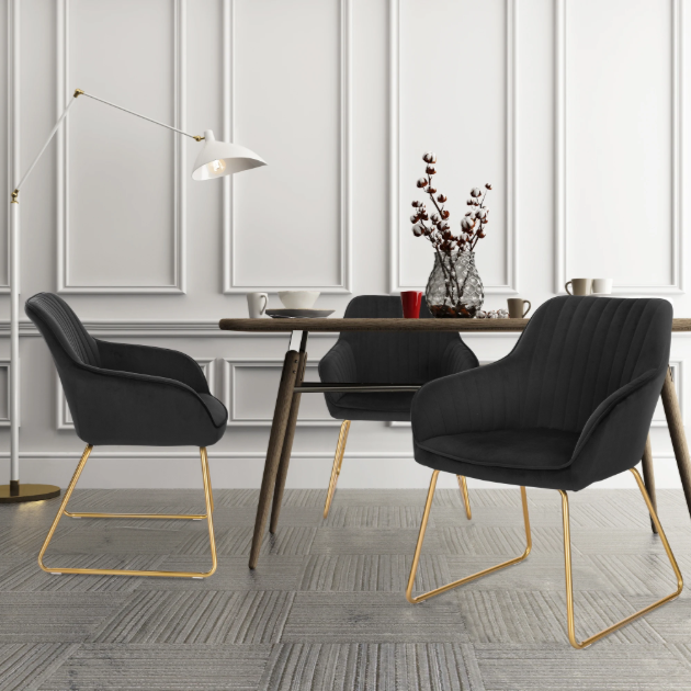 Fluwelen Eetkamerstoel met Armleuningen – Ergonomisch & Metalen Poten