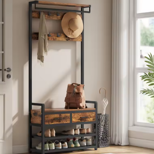 Kapstok met Schoenenbank en Lades – 6-in-1 Wandmeubel 181,6 cm