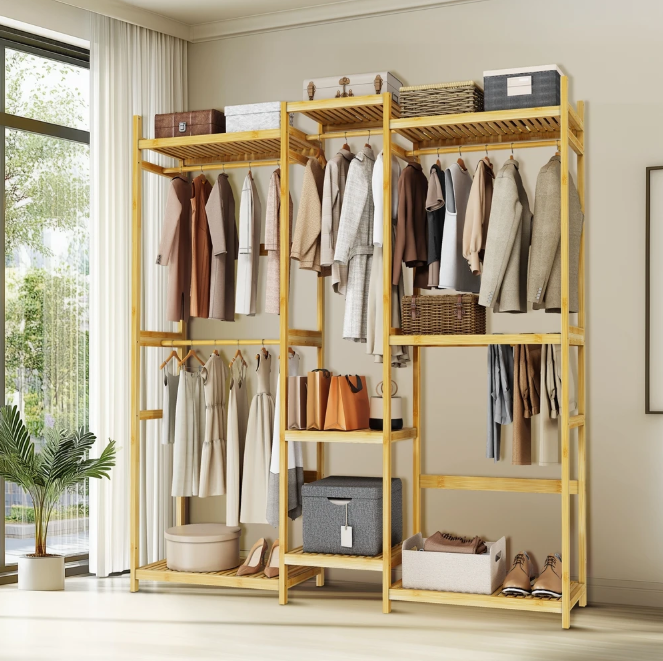 Bamboe Kledingrek met Legplanken – Open Kledingkast 177×41,5×196 cm