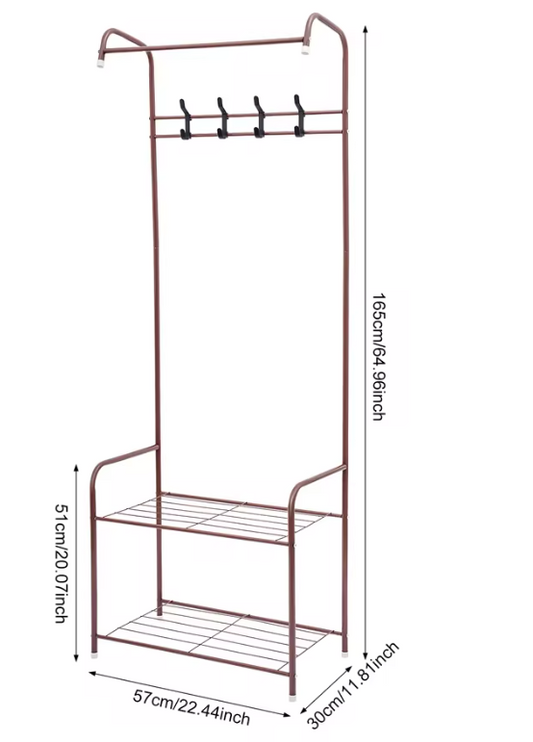 Staand Kledingrek met 2 Planken en 4 Haken – Metalen Garderoberek 165 cm
