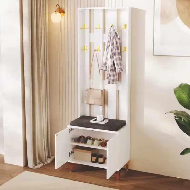 Moderne Garderobekast met Bank, Haken en Schoenopslag – Luxe Ontwerp