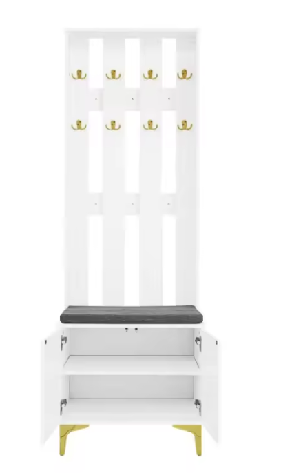 Luxe Garderobekast met Bankje, Schoenenopslag & Kapstokhaken – Modern Design, 60,5×35,2×180,5 cm