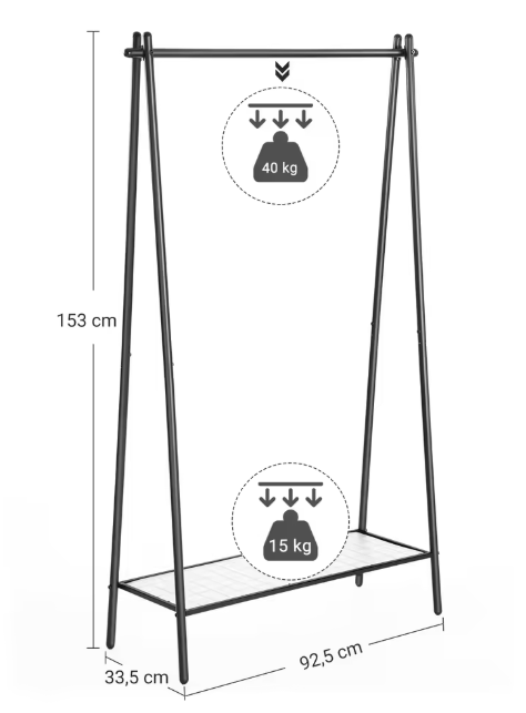 Minimalistisch Kledingrek met Legplank – Stalen Frame 92,5×33,5×153 cm