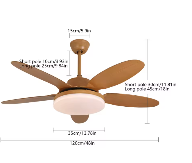 Moderne Plafondventilatorlamp – Houtkleur, LED & Afstandsbediening