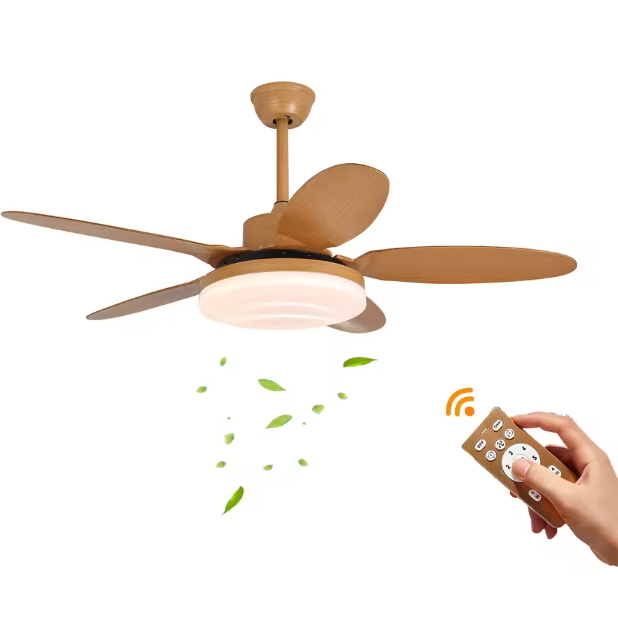 Moderne Plafondventilatorlamp – Houtkleur, LED & Afstandsbediening