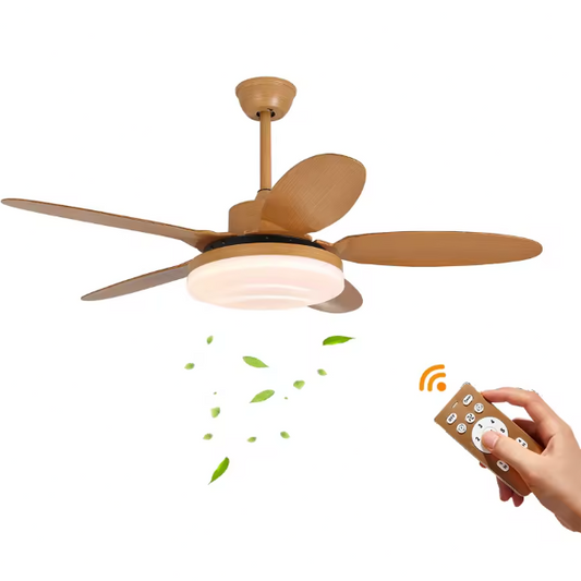 Moderne Plafondventilatorlamp – Houtkleur, LED & Afstandsbediening