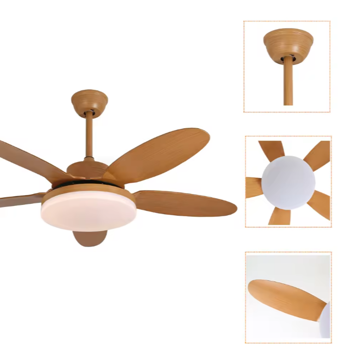 Moderne Plafondventilatorlamp – Houtkleur, LED & Afstandsbediening