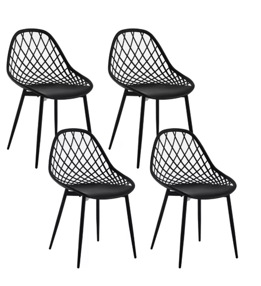 Set van 4 Scandinavische Eetkamerstoelen – Holle Rugleuning & Metalen Poten, Modern en Duurzaam