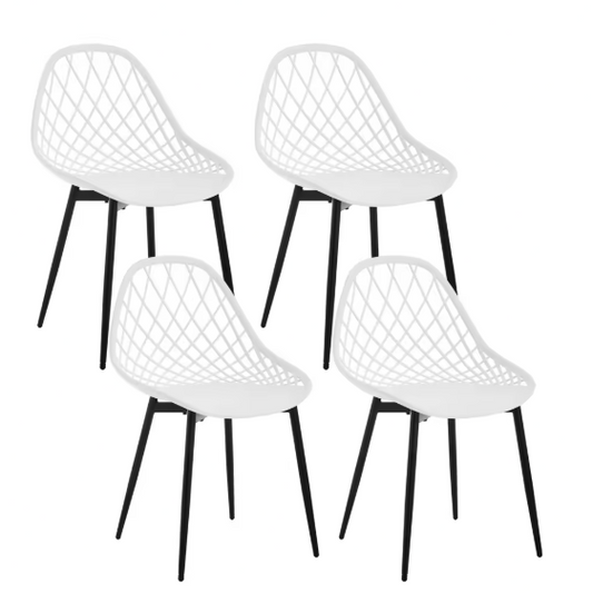 Set van 4 Scandinavische Eetkamerstoelen – Holle Rugleuning & Metalen Poten, Modern en Duurzaam