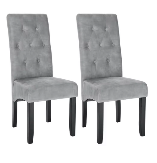 Set van 2 Eetkamerstoelen – Hoge Rugleuning, Gewatteerde Zitting & Massief Houten Poten