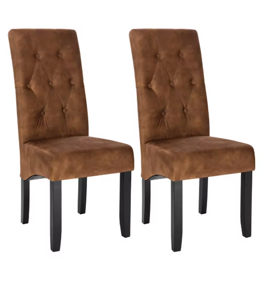 Set van 2 Eetkamerstoelen – Hoge Rugleuning, Gewatteerde Zitting & Massief Houten Poten