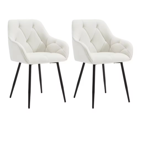 Set van 2 Fluwelen Eetkamerstoelen – Gestoffeerd met Rugleuning & Armleuningen, Metalen Poten