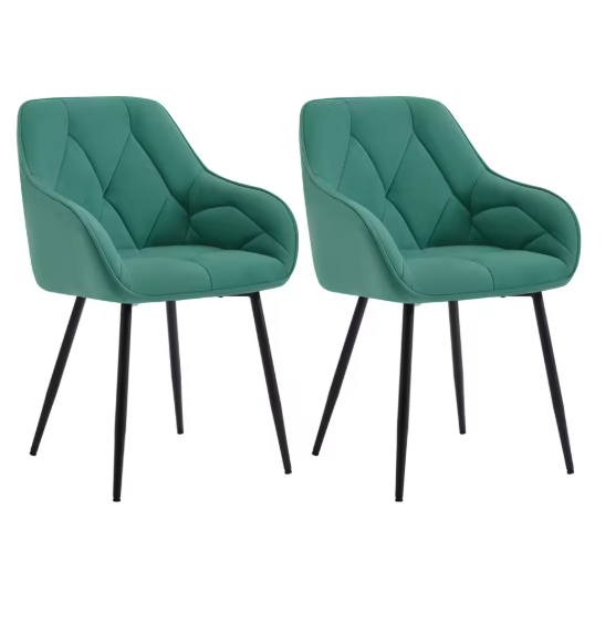 Set van 2 Fluwelen Eetkamerstoelen – Gestoffeerd met Rugleuning & Armleuningen, Metalen Poten