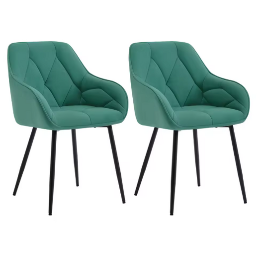 Set van 2 Fluwelen Eetkamerstoelen – Gestoffeerd met Rugleuning & Armleuningen, Metalen Poten