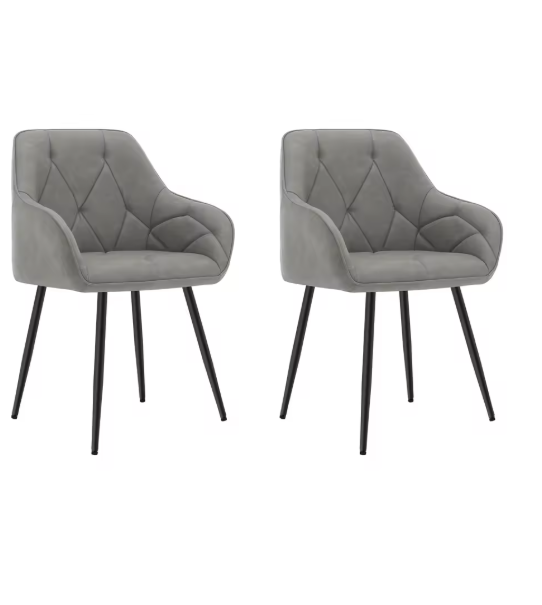 Set van 2 Fluwelen Eetkamerstoelen – Gestoffeerd met Rugleuning & Armleuningen, Metalen Poten