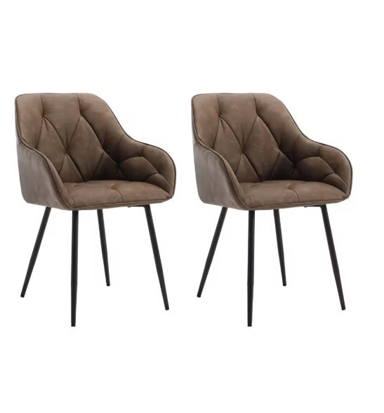 Set van 2 Fluwelen Eetkamerstoelen – Gestoffeerd met Rugleuning & Armleuningen, Metalen Poten