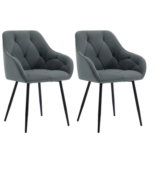 Set van 2 Fluwelen Eetkamerstoelen – Gestoffeerd met Rugleuning & Armleuningen, Metalen Poten