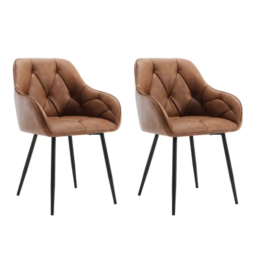 Set van 2 Fluwelen Eetkamerstoelen – Gestoffeerd met Rugleuning & Armleuningen, Metalen Poten