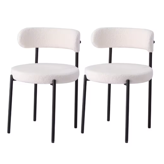 Set van 2 Scandinavische Eetkamerstoelen – Teddy Fluweel & Metalen Poten, Comfortabel en Modern
