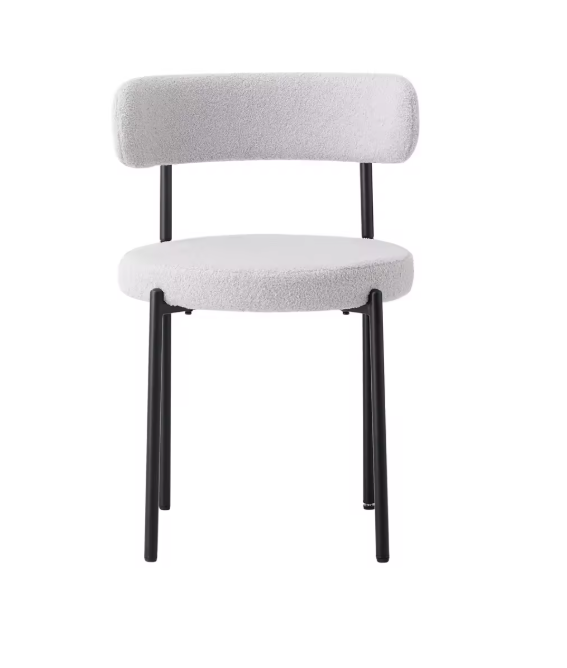 Set van 2 Scandinavische Eetkamerstoelen – Teddy Fluweel & Metalen Poten, Comfortabel en Modern