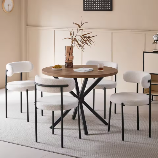 Set van 2 Scandinavische Eetkamerstoelen – Teddy Fluweel & Metalen Poten, Comfortabel en Modern