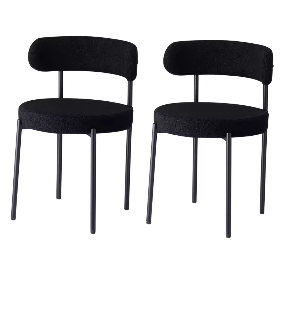 Set van 2 Scandinavische Eetkamerstoelen – Teddy Fluweel & Metalen Poten, Comfortabel en Modern
