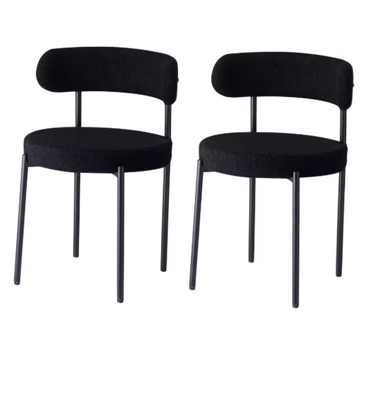 Set van 2 Scandinavische Eetkamerstoelen – Teddy Fluweel & Metalen Poten, Comfortabel en Modern