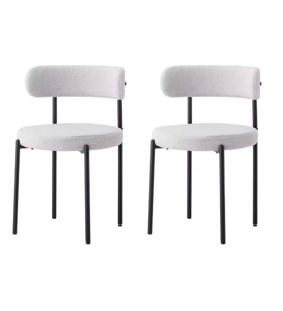 Set van 2 Scandinavische Eetkamerstoelen – Teddy Fluweel & Metalen Poten, Comfortabel en Modern