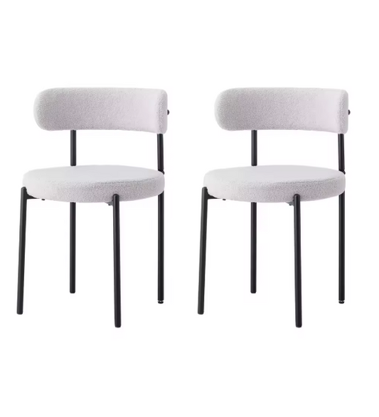 Set van 2 Scandinavische Eetkamerstoelen – Teddy Fluweel & Metalen Poten, Comfortabel en Modern