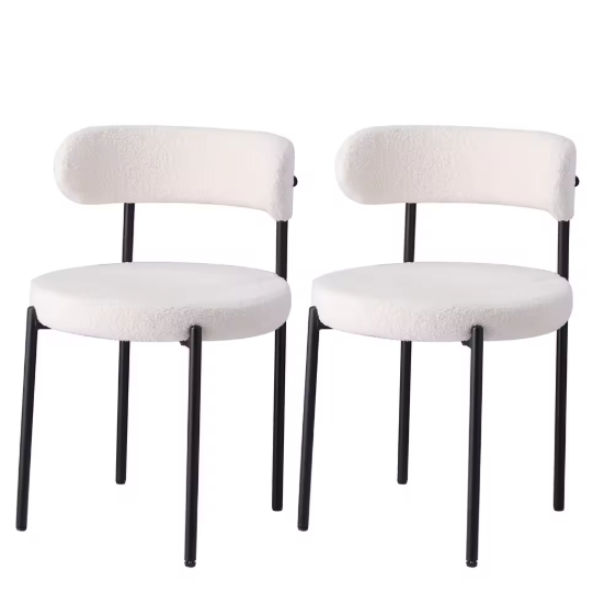 Set van 2 Scandinavische Eetkamerstoelen – Teddy Fluweel & Metalen Poten, Comfortabel en Modern
