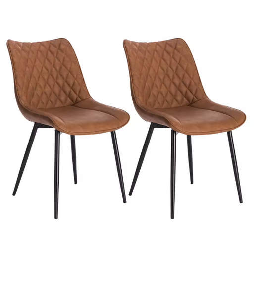 Set van 2 Eetkamerstoelen – Kunstleer met Rugleuning & Metalen Poten
