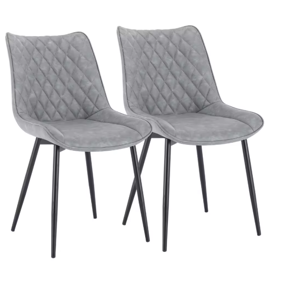 Set van 2 Eetkamerstoelen – Kunstleer met Rugleuning & Metalen Poten