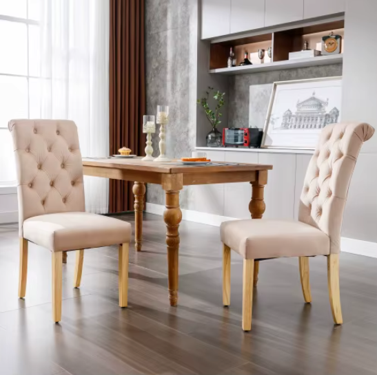 Set van 2 Fluwelen Eetkamerstoelen met Eikenhouten Poten