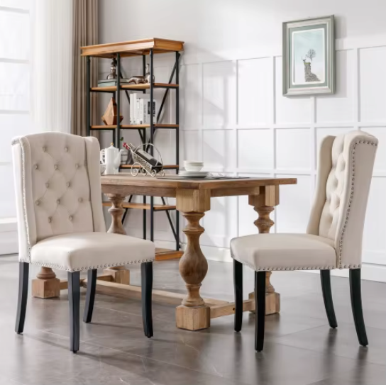 Set van 2 Fluwelen Eetkamerstoelen met Eikenhouten Poten