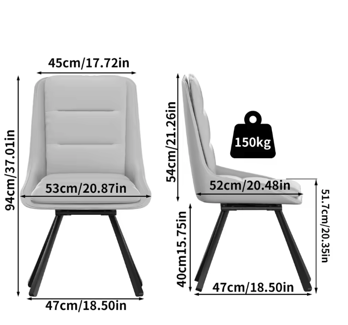 Set van 2 Luxe Draaibare Eetkamerstoelen – 360° Swivel – Gestoffeerd met Hoge Rugleuning