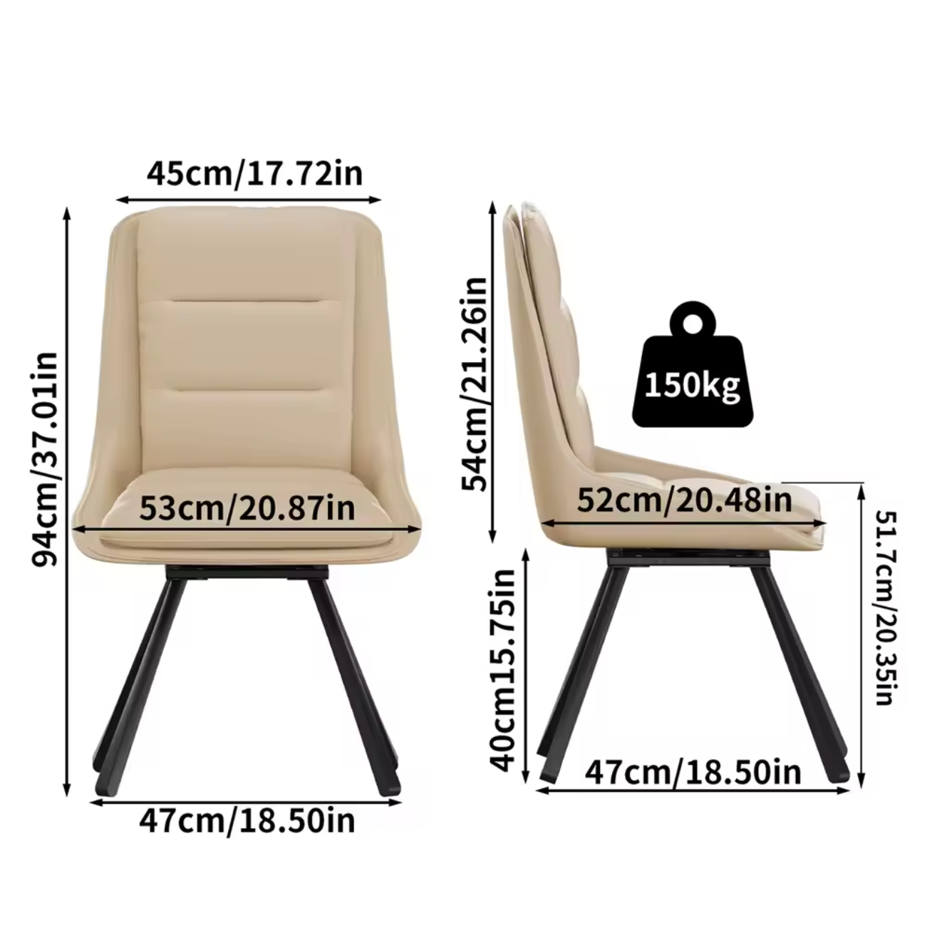 Set van 2 Luxe Draaibare Eetkamerstoelen – 360° Swivel – Gestoffeerd met Hoge Rugleuning